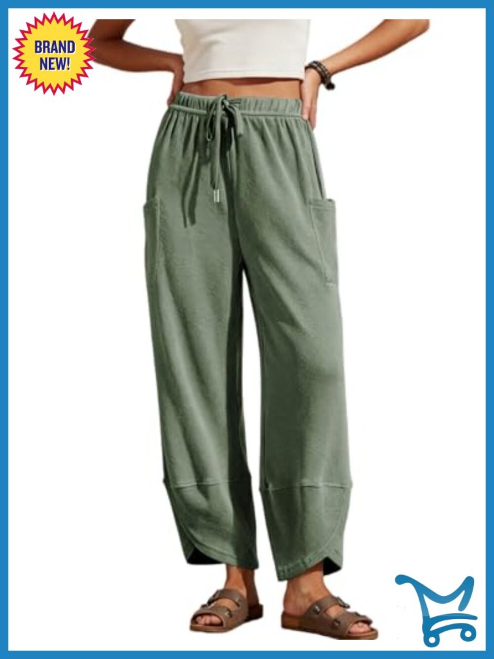 Womens Wide Leg Harem Sweatpants Drawstring Elastic Waist Ankle Pockets